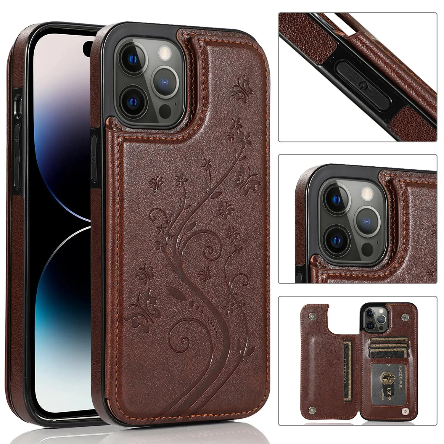 Flip Card Holder Phone Case ,Butterfly-flower embossed leather flip case for iPhone 11/12/13/14/15/16/17 – card slot, cool patterns, drop-proof, works for everyone!,back to school