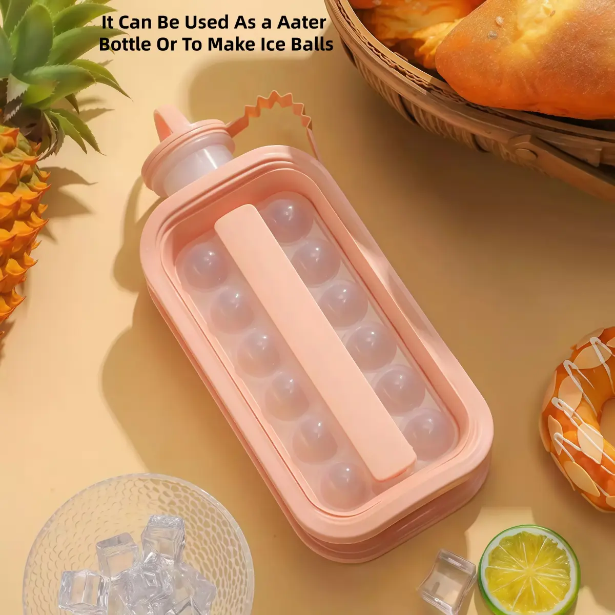 2-in-1 Food-Grade Silicone Spherical Ice Mold - Portable Ice Ball Maker with Sealed Storage Container, Easy-to-Remove, Lightweight Hangable Kitchen & Bar Tool for Beverages