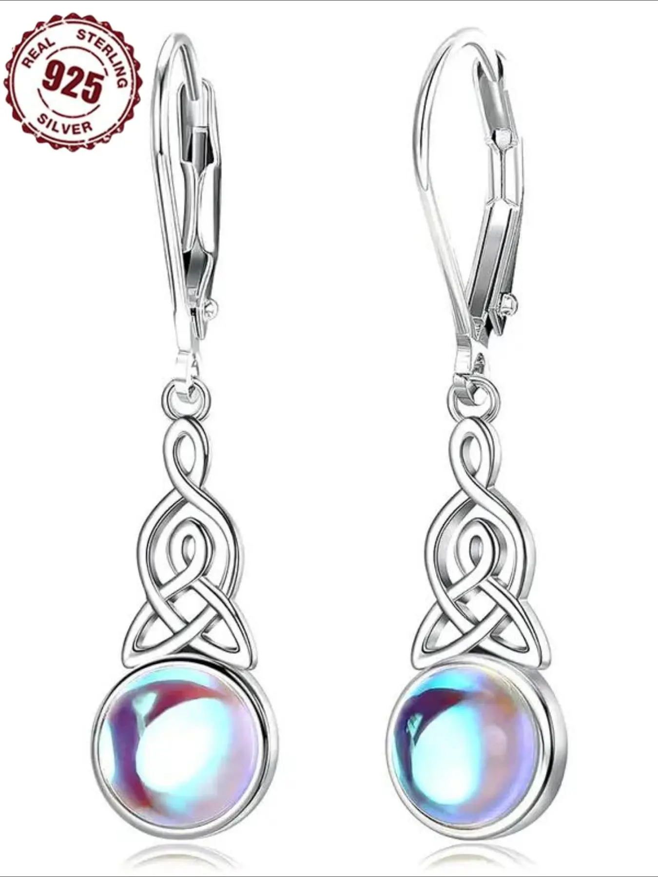 925 Sterling Silver Moonstone Decor Dangle Statement Earrings, Vintage Style Drop Chain Earrings for Women, Elegant Minimalist High Quality Shining Earrings, Fashion Jewelry Accessories for Daily Wear