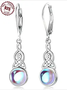 925 Sterling Silver Moonstone Decor Dangle Earrings, Vintage Style Drop Earrings, High Quality Earrings for Women, Fashion Jewelry Accessories for Party, Daily Decor