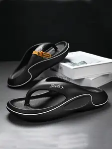 Men's Casual Letter Print Flip Flop Slides, Sporty Soft Comfortable Slippers for Beach, Fashionable Non-slip Slippers for Indoor & Outdoor Wear, Boy