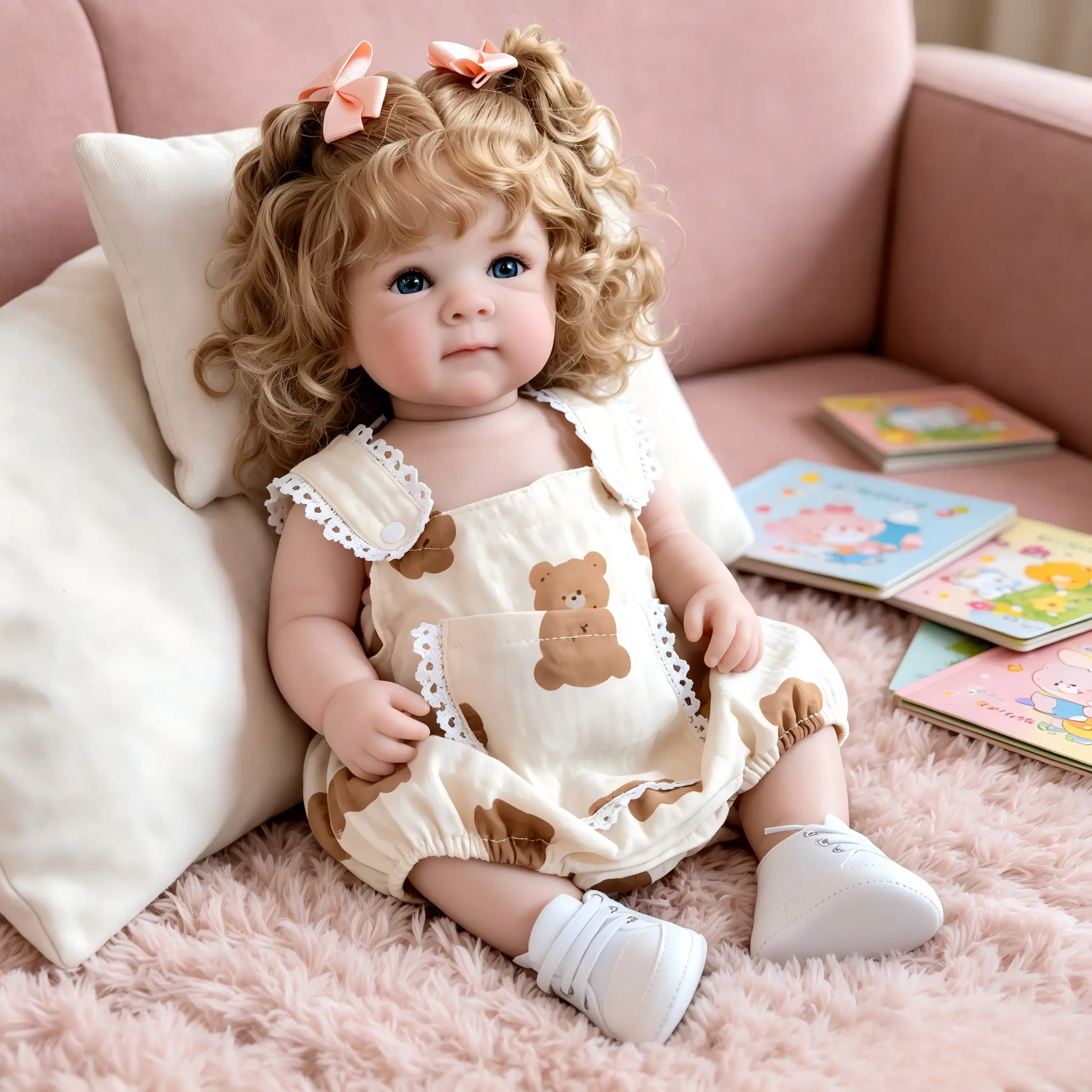 18in Lifelike Anatomically Correct Bettie Reborn Newborn Baby Girl Doll - Rooted Brown Curly Hair, Bright Blue Eyes, BPA-Free Magnetic Pacifier, Complete Accessories Kit, Realistic Toy for Kids 3+ Birthday Gift