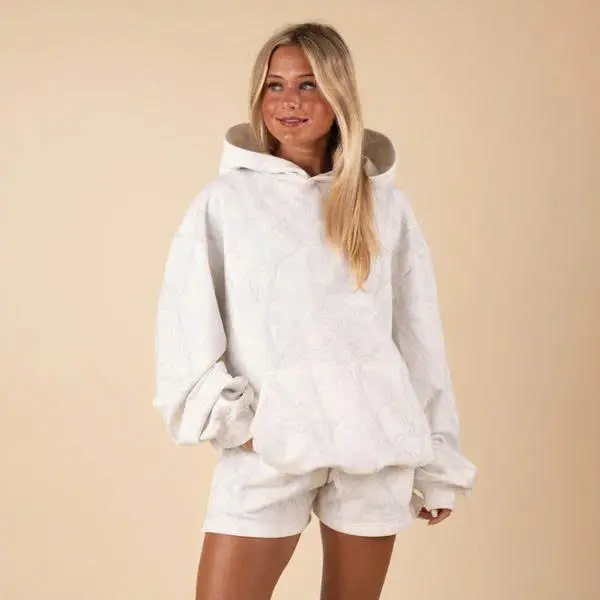 Women's Cozy Oversized Hoodie & Shorts Lounge Set Soft Neutral