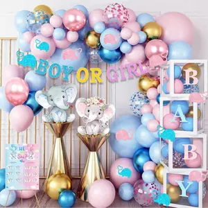 PLL 164pcs Gender Reveal Decorations, Gender Reveal Supplies Kit, Boxes Gender Reveal Balloon Decorations Kit, Pink and Blue Elephant Gender Reveal Decorations, Boy or Girl Decorations Kit