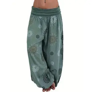 BohoFloralPrintHaremPants,VacationElasticWaistBeachPantsForSpring&Summer,Women'sClothing