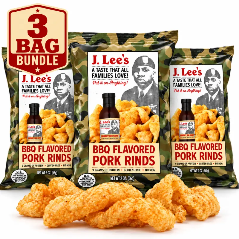 J. Lee’s BBQ Flavored Pork Rinds Crunchy Flavorful Snack, Keto-Friendly, 0 Carbs, 9g Protein, Gluten-Free, No MSG Snack Foods Bites Snack