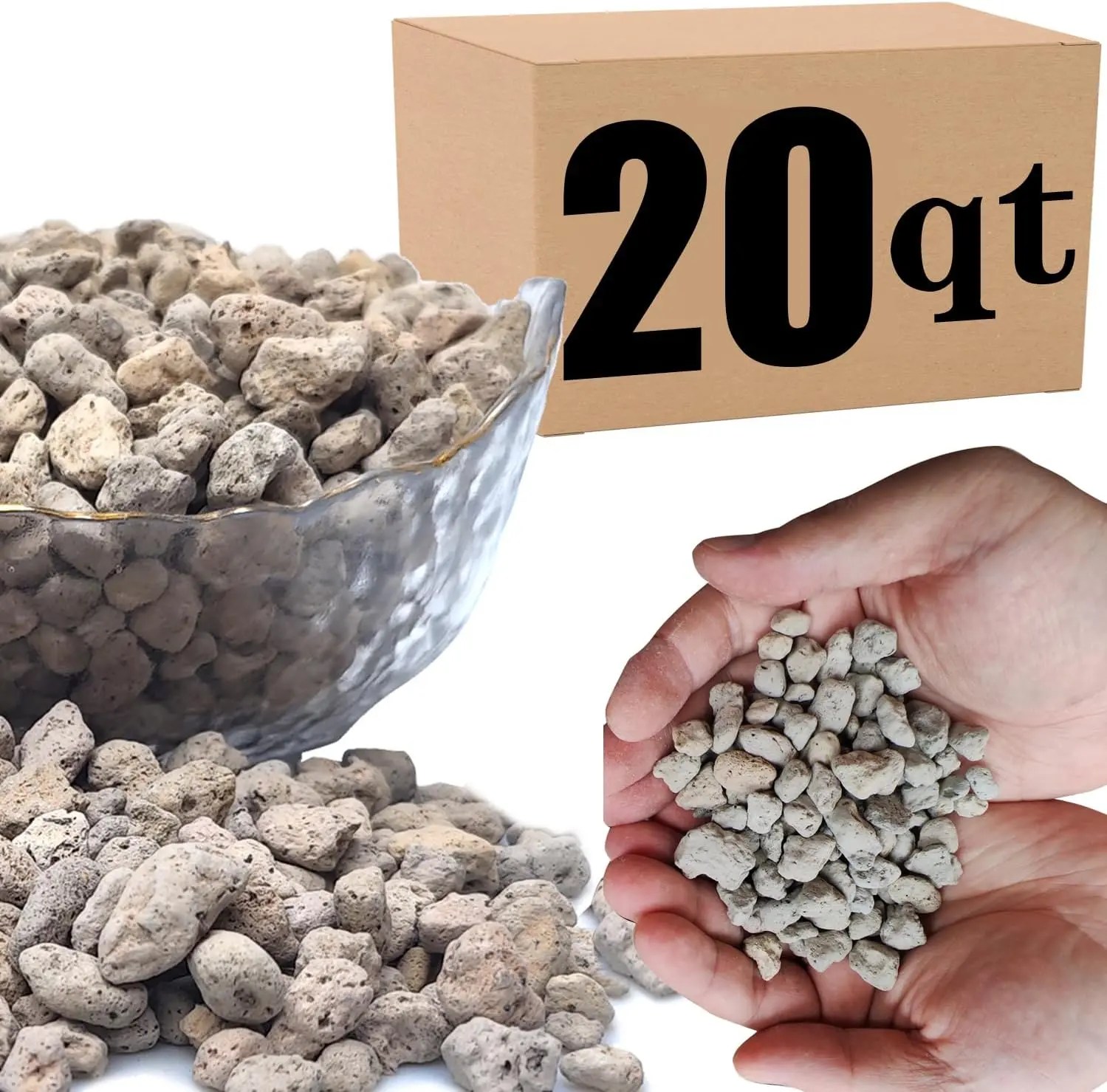 20QT Professional Sifted Horticultural Pumice - 3/8 inch Outdoor Garden Soil Amendment, Drainage Aid for Cactus Growers, Prevents Waterlogging, No Artificial Coloring/Dyes, Soil For Outdoor Plants, Planting Soil