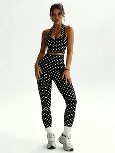 Women's Polka Dot Sporty Tank Top Set, High Stretch Quick-Dry Fabric, Perfect for Yoga, Fitness, Pilates, Retro Style, Comfortable Fit