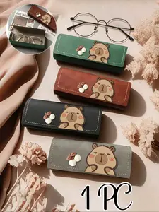 Cute Water Pig Colorful Eyeglass Case, Anti-Squeeze Small Glasses Bag, Portable Sunglasses Organizer, Premium PU Leather, Scratch-Resistant, Travel Windproof, Perfect Gift