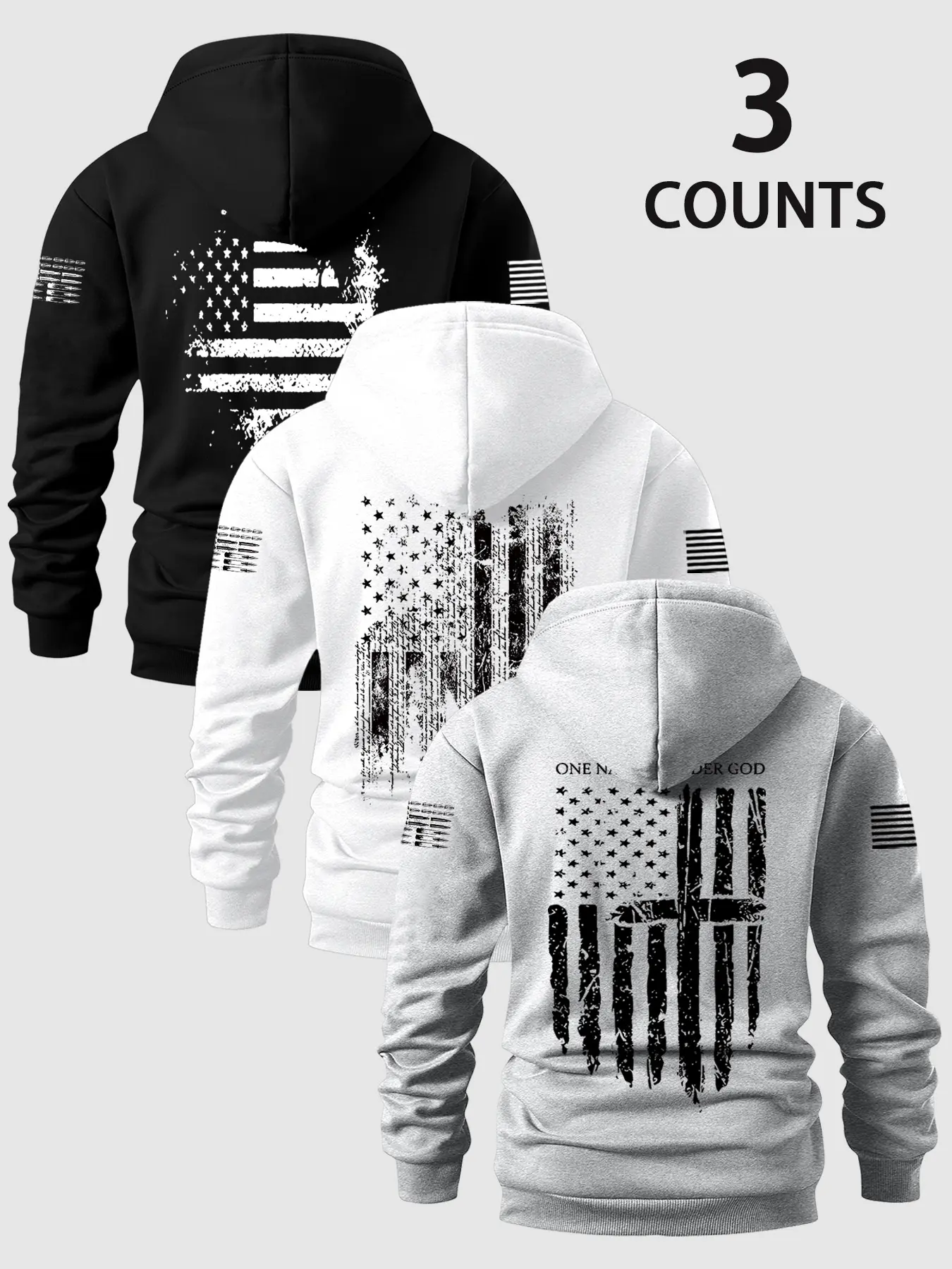 Men's Fall Winter 3-Pack, Fashion Letter Print Hooded Sweatshirts, Casual Fitted Knitwear, Long Sleeve Thick Fabric, Comfortable Style, Letter Graphic Hoodie