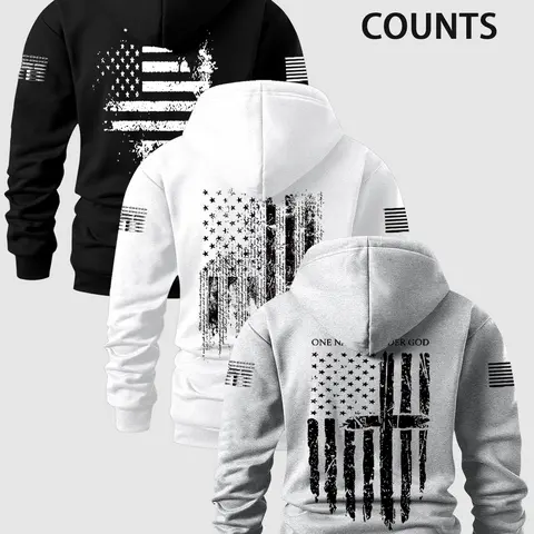 Men's Fall Winter 3-Pack, Fashion Letter Print Hooded Sweatshirts, Casual Fitted Knitwear, Long Sleeve Thick Fabric, Comfortable Style, Letter Graphic Hoodie
