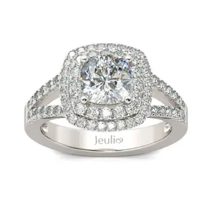 Jeulia Halo Split Shank Cushion Cut Sterling Silver Engagement Ring Sterling Silver Zircon
