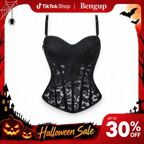 Black Lace Corset Top for Women Chic Elegant Bustier, Fashion Womenswear Strap Body Shaper, Polyester Lace-lined Shaping Waist Trainer for Party Outfits, Built-in Shapewear