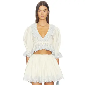 Tularosa Anya Blouse in Ivory & Blue