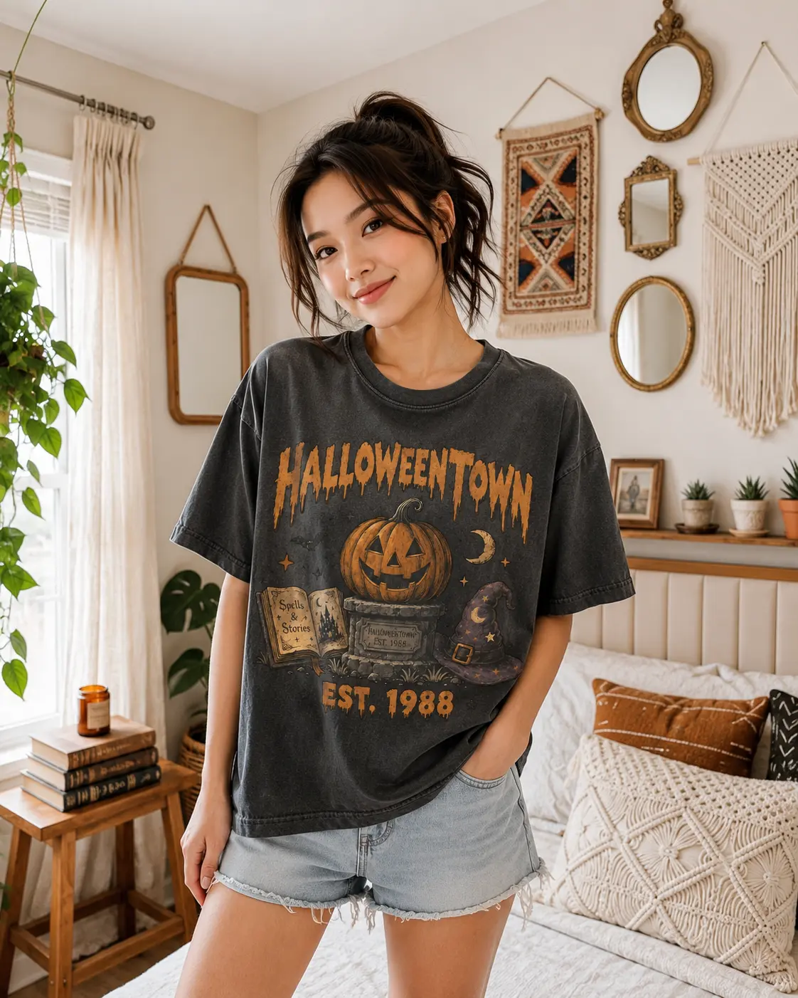 Comfort Colors® Halloweentown Est 1998 Crop Top, Retro Spooky Pumpkin Shirt, Oversized Fall Halloween Top