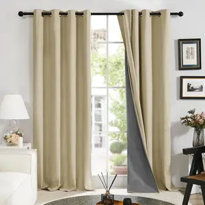 Deconovo Faux Linen Total Blackout Curtains(2 Panels), Thermal Insulated and Energy Efficiency Curtains for Living Room & Bedroom, Smooth and soft Texture with a Wavy Drape blackout curtain
