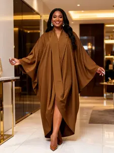 Elegant Africa Traditional Bubu Dresses Kaftan Caftan V Neck Loose Batwing Sleeves Draped Hem Midi Women Formal Party Boubou Gowns Prom Special Event