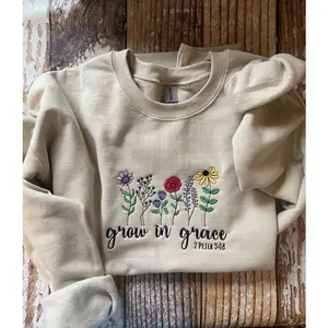 	Embroidered Grow in Grace Sweatshirt, Best Gift For Christmas 2023