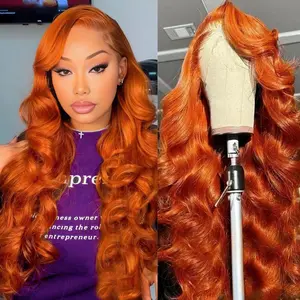 Ginger Wig 13x6 HD Lace Front Wigs Human Hair 180% Density Ginger Orange Straight Lace Front Wig Pre Plucked Brazilian Body Wave Wigs for Women #350 Colored Lace Frontal Wig