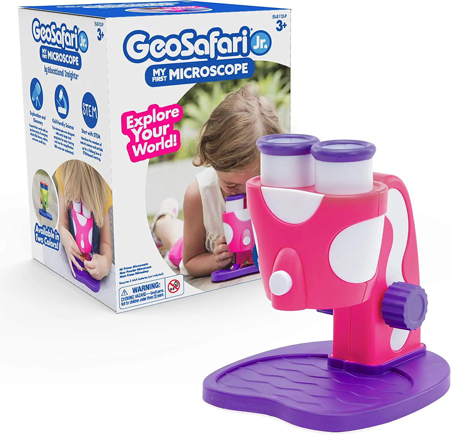 Educational Insights GeoSafari Jr. Pink My First Kids Microscope Toy, Preschool Science, STEM Toy, Classroom Must Haves, Ages 3+