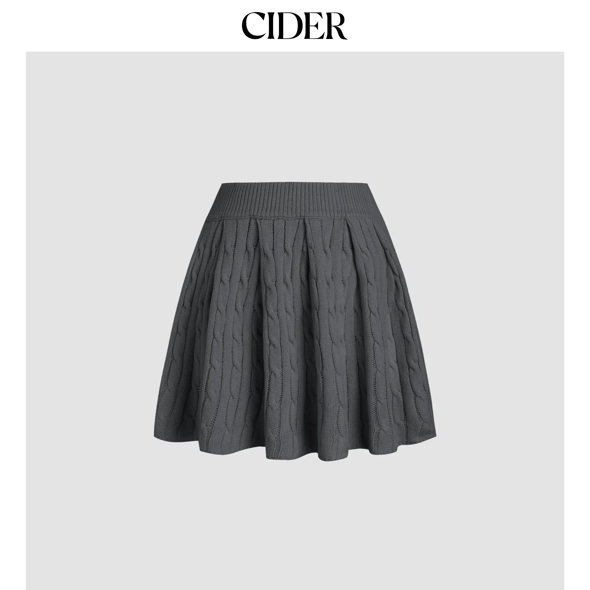 Cider [2 colors, size 0-26] Cable Knit Middle Waist Solid Mini Skirt