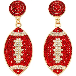 Shining Football Rhinestone Beaded Earrings Colorful Sports Lover Football Earrings for Women Jewelry(A)