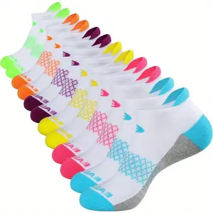 Women's 6-Pair Multicolor Ankle Socks, Cushioned Sole, Multicolor Athletic Socks for Running & Gym Activities