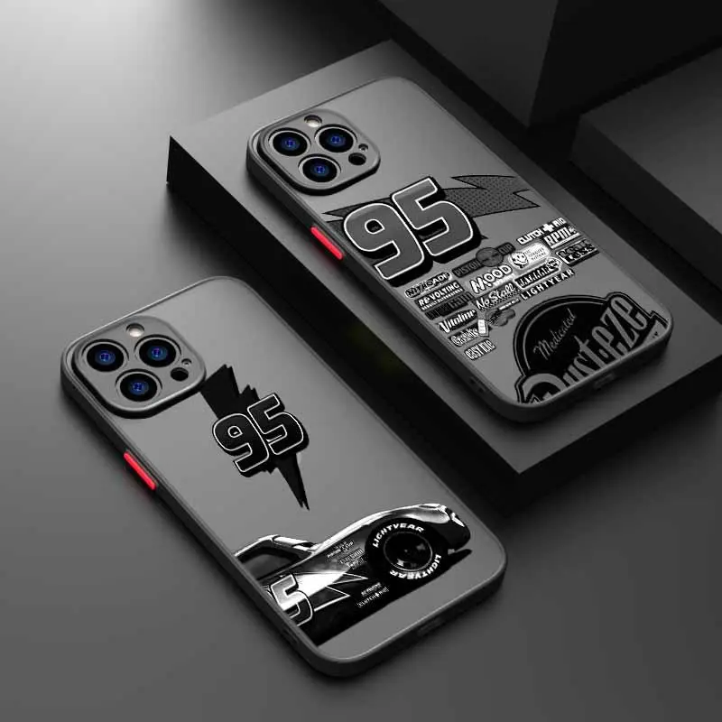 Cars L-Lightning M-McQueen For iPhone 17 Air 16E 16 15 14 13 12 11 8 7 mini Pro Max Plus Frosted Translucent Soft Phone Case