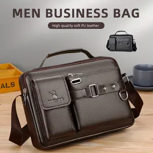 [Stylish Messenger Bag] Durable Faux Leather Men's Shoulder Messenger Bag - Business Crossbody Bag & Laptop Bag for Work, Stylish Shoulder Messenger Bag - Perfect for Business Travel Briefcase