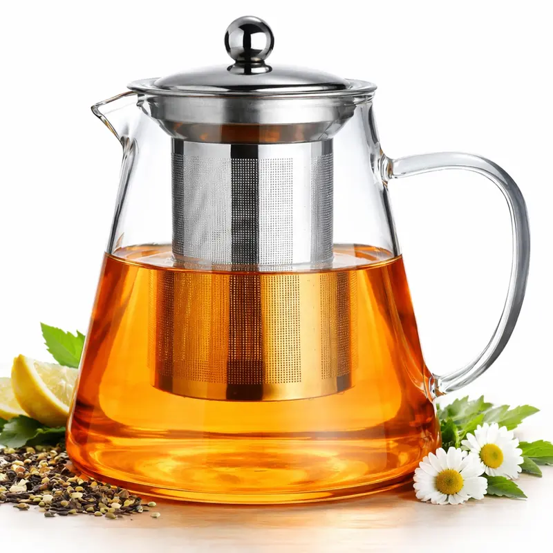 Glass Teapot 950ML (32 OZ) with Removable Stainless Steel Infuser, Borosilicate Stovetop Safe Tea Kettle, Loose Leaf & Blooming Tea Maker, Clear Tea Pot for Home, Camping & Travel