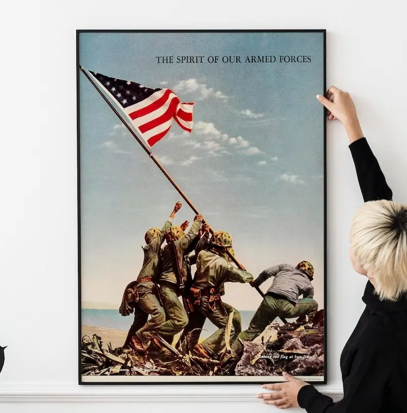 WW2 Victory "Raising the Flag on Iwo Jima" Propaganda Unframed Paper Wall Art Print, 11x17-27x40 Tube-Packaged Home Decor Poster, Room Wall Display Home Supplies