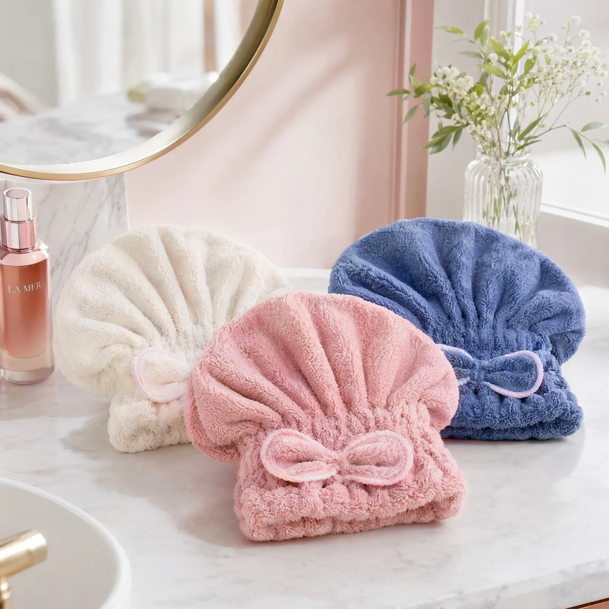 3Pack Set HairTowel Cap Frizz-Free Absorbent Hair Turban for Curly & Long Hair Care for Women