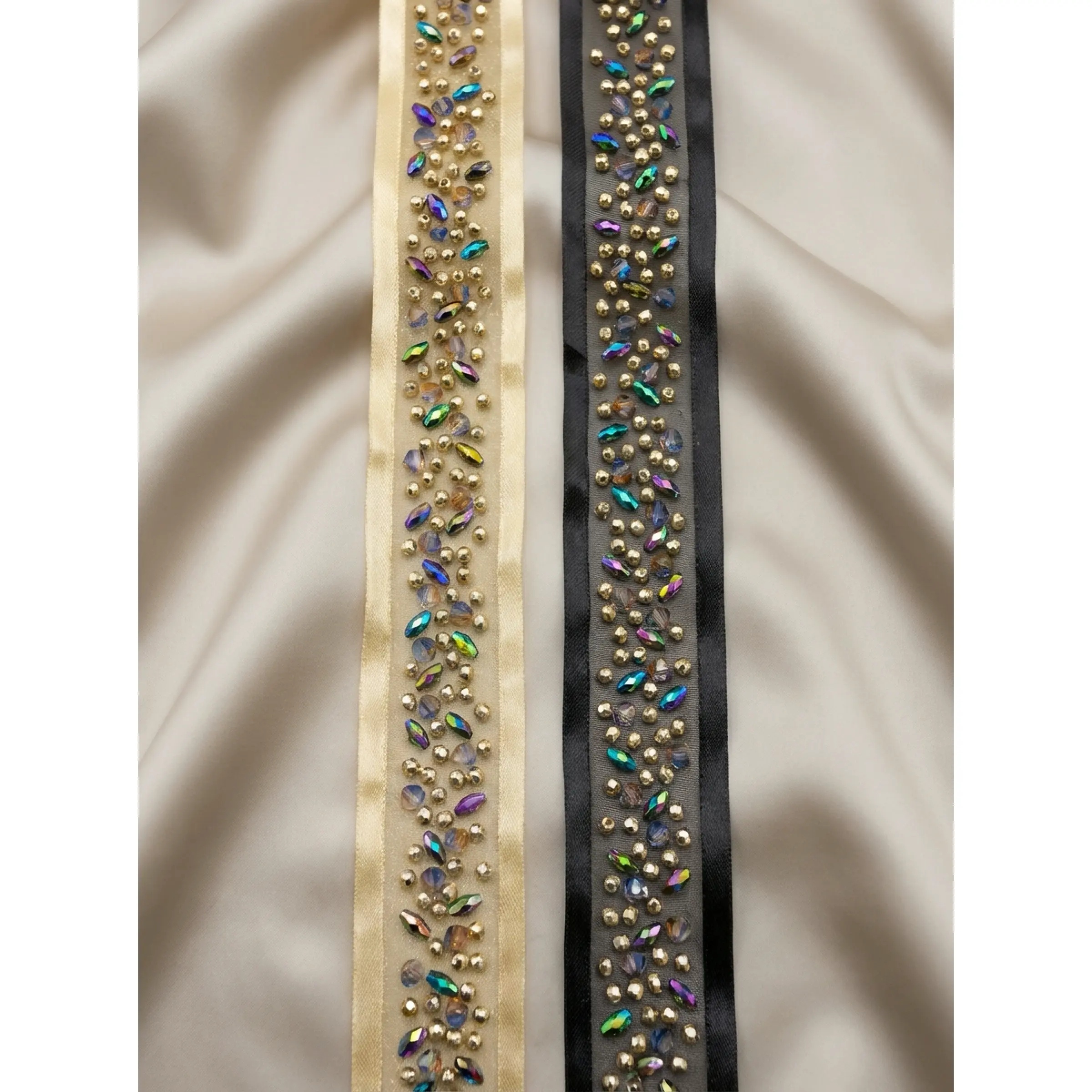 Self Adhesive Beaded Trim Gold & Black | Luxury Rhinestone Embellishment Trim | DIY Fashion, Clothing Decor, Craft Trim, Peel and Stick