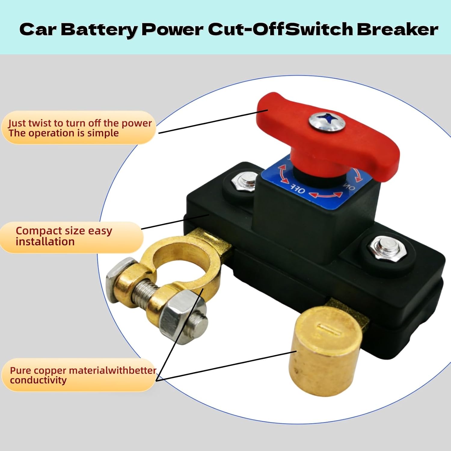 VAYWET Car Battery Power Cut-Off Switch Breaker, 12V/24V Universal Top Post Battery Quick Disconnect, Pure Copper Stable Transmission High Conductivity Disconnect Isolator Automatic Manual Circuit Leak Protector Flame-Retardant Cover for Car Truck Boat Rv