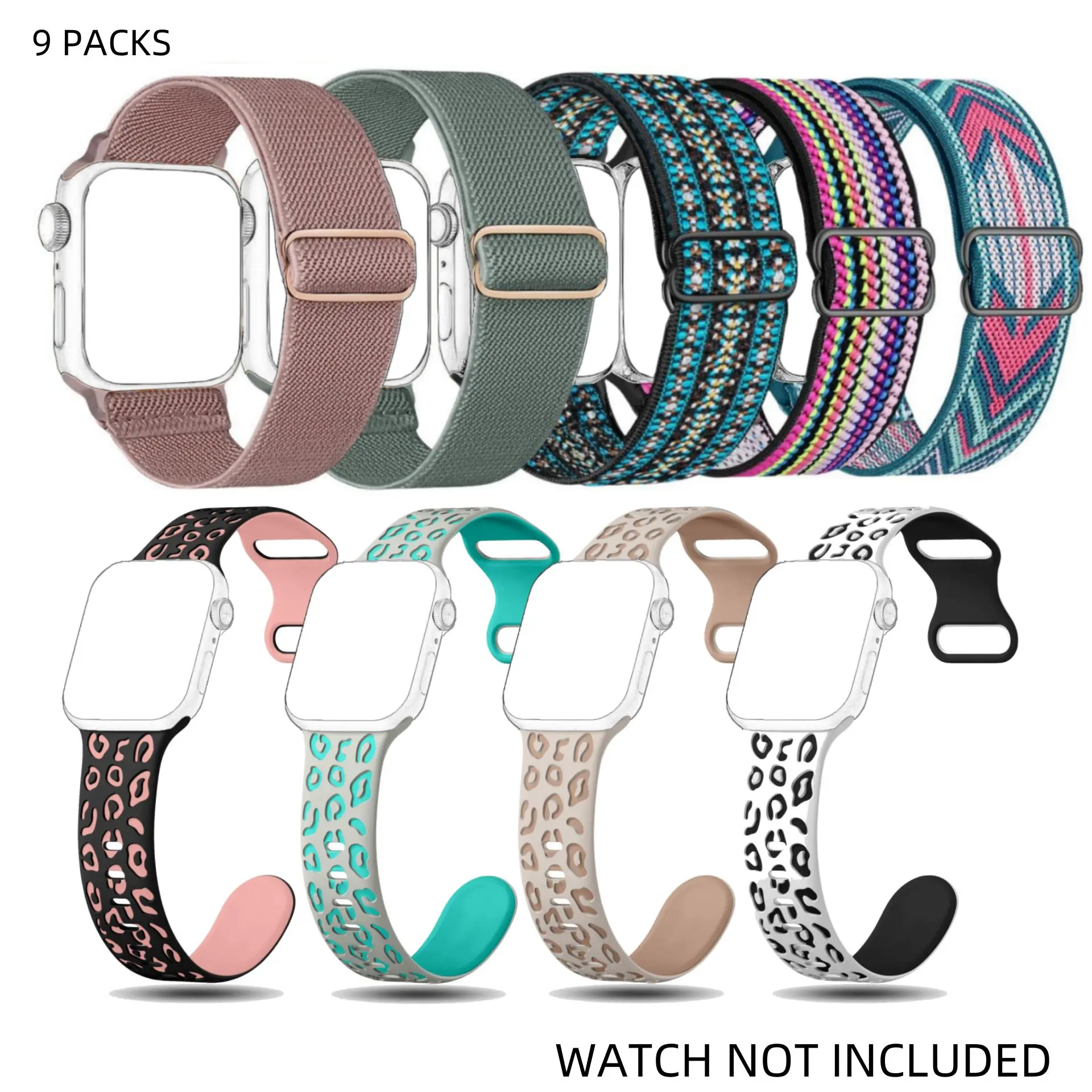 Fashion Watch Bands for Apple Watch (Band Only), 9 Counts/set Soft Silicone Sport Watch Band for iWatch Series 9 8 7 6 5 4 3 2 1, Smart Watch Accessories, Smartwatch Strap, Smart Watch Straps, Wearable Accessories, Wearable Tech Accessories