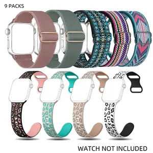 Fashion Watch Bands for Apple Watch (Band Only), 9 Counts/set Soft Silicone Sport Watch Band for iWatch Series 9 8 7 6 5 4 3 2 1, Smart Watch Accessories, Smartwatch Strap