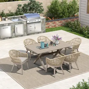 PURPLE LEAF 7/9/11 Pieces Patio Dining Set with Weather-Resistant Aluminum Table and Chairs Set Wicker Patio Table Set with Comfortable Cushion for Deck, Garden, Kitchen