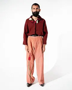 Red Tulip Silk and Corduroy Pants