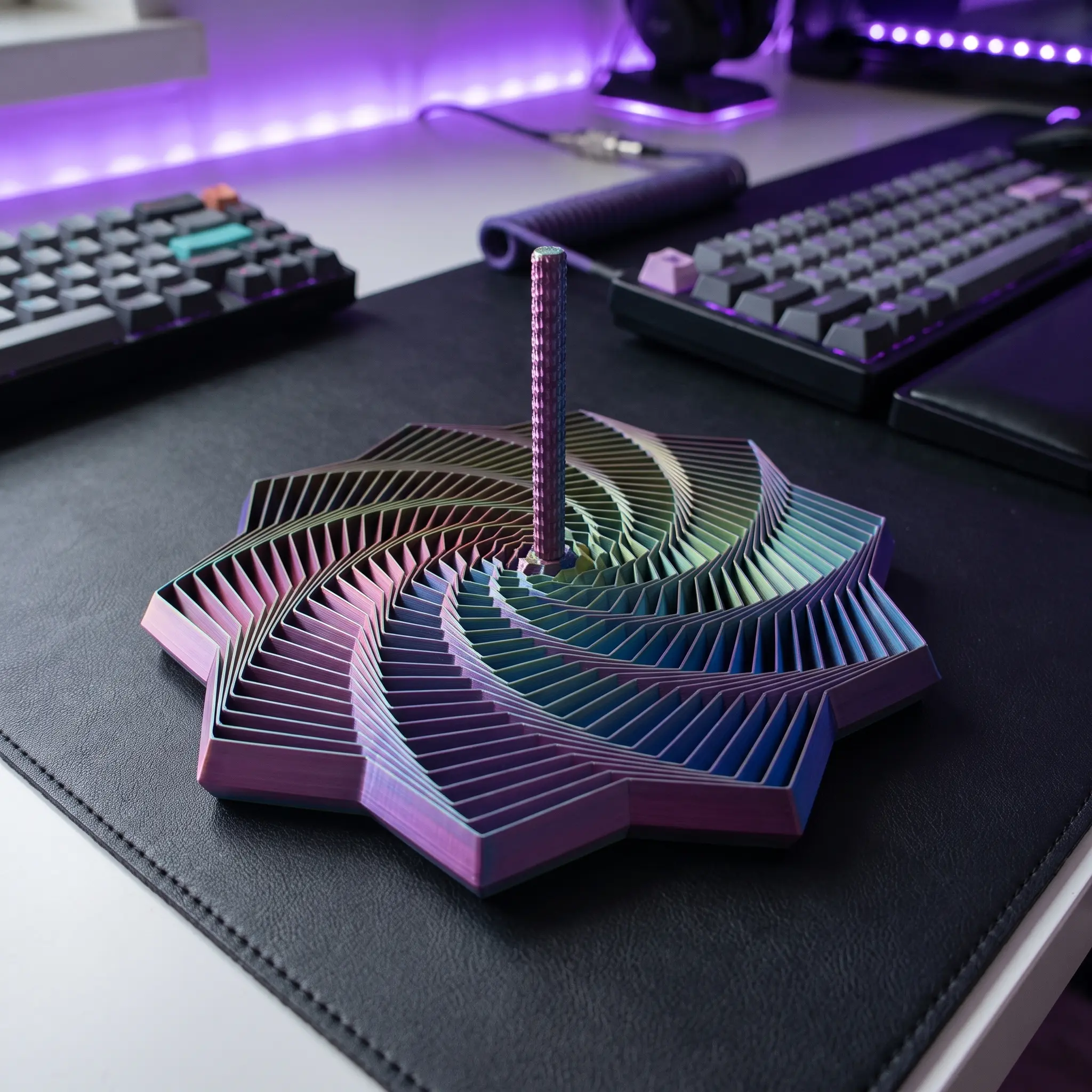 3D Printed Telescopic Spiral Starburst Fidget Toy, Polygonal Layered Design with Gravity-Fed Smooth Extension, Iridescent Metallic PLA Finish for Stress Relief & ADHD Sensory Focus
