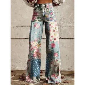 Patchwork Print Women'S Print Casual Wide Leg Pants