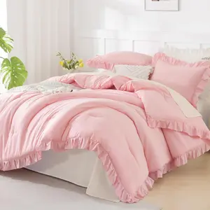 Pink Ruffle Comforter Twin, 2 Comforter (66x90Inch), Lightweight,