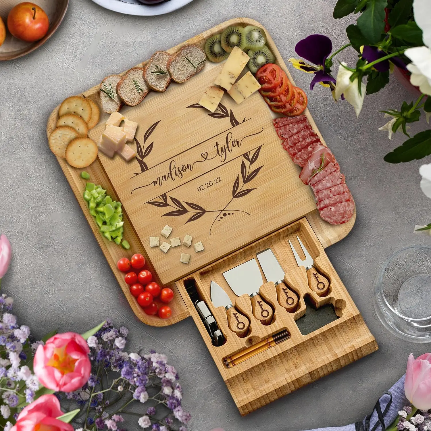 Personalized Charcuterie Board, Engraved Cheese Board, Custom Wedding Gift | Cheese Platter, Housewarming Gifts New Home, Personalized Wedding Gifts for Couples, Engagement, Bridal Shower, Hostess Gifts