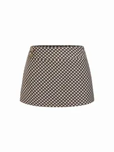 Cider Mid Rise Gingham A-line Mini Skirt