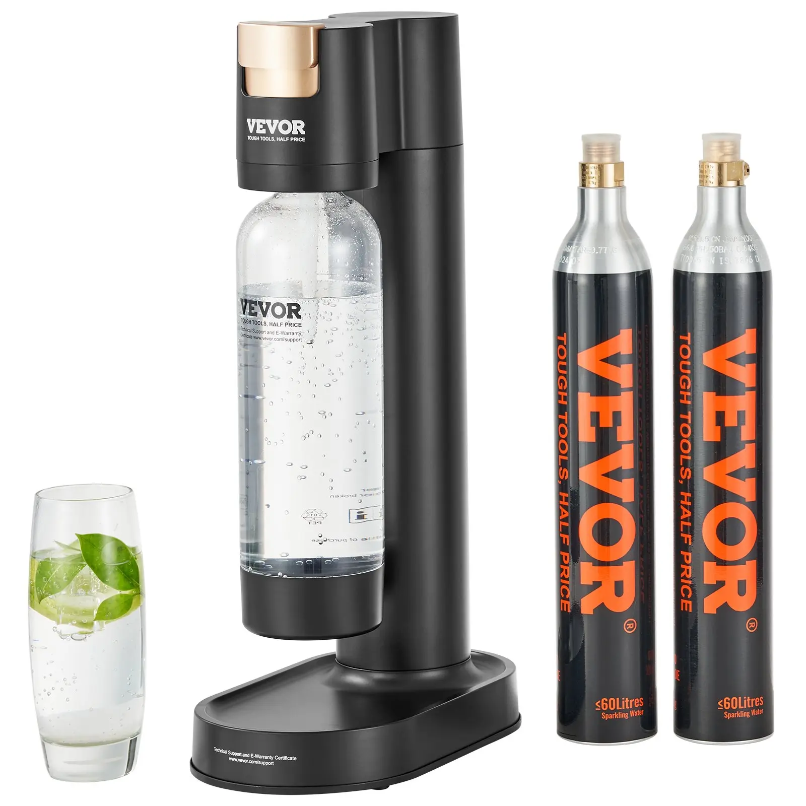 【Summerfinds】VEVOR Sparkling Water Maker Seltzer Machine Starter Kit - Eco-Friendly Cost-Effective Home Tool with Safety Valve, Replaceable Cylinder Design, 1L BPA-Free PET Bottle, 2 60L Screw-In CO2 Cylinders, Carbonates Water, Gift for Friends