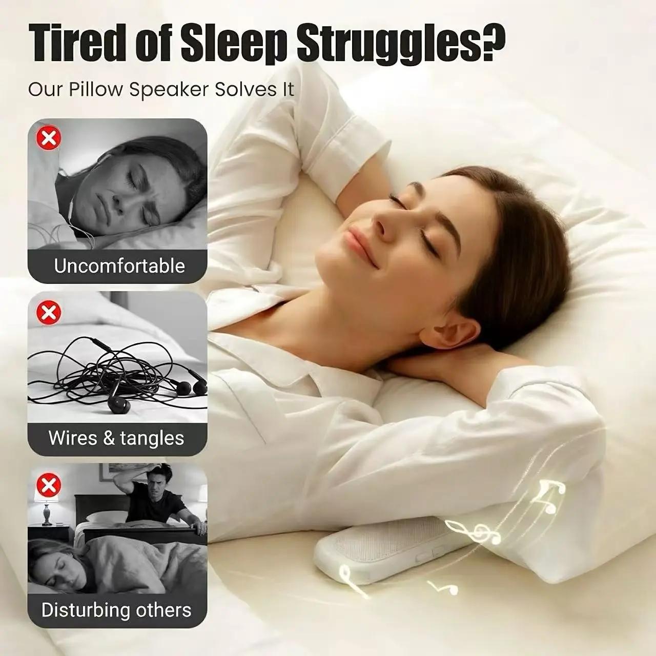 Under the Pillow Speaker | Mini Bone Conduction Wireless Sleep Assist with Stereo Bass, White Noise, Volume Control, TF Card Support and Auto-off for Deep Sleep