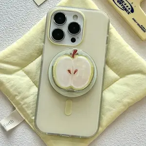Korean Cute Cartoon Apple Magnetic Phone Holder for Magsafe Phone Shell Grip-Tok Griptok Cell Stand for iPhone 16 15 14 13 12 designer case
