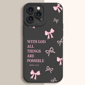 Minimalist Pink Girly Bow Slogan Phone Case, TPU Soft Silicone, Fully Protected and Shockproof For iPhone 17 16 15 Pro Max 14 14Pro 13 12 11 X 16pro Plus Air Mini 17E