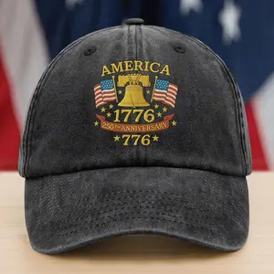 Anniversary Liberty Bell Embroidered Effect Baseball Cap America 250th Anniversary Washed Cap, 1776–2026 Patriotic Embroidered Hat