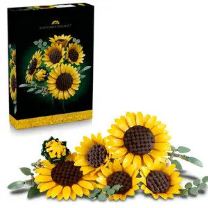Sunflower Bouquet Building Set, Artificial Flowers for Home Office Bedroom & Desk Decor