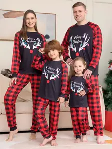 Men Women Christmas Pajamas Set Long Sleeve & Pants Casual Loose Fit Holiday Sleepwear Family Matching